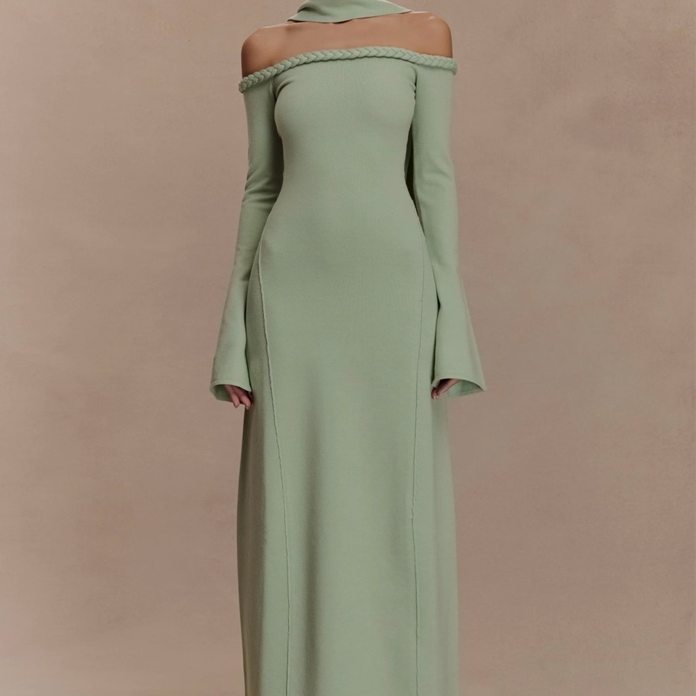 Meshki Sage Long Sleeve Off-Shoulder Dress